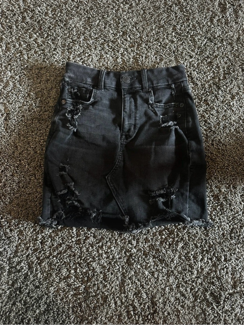 American Eagle Outfitters Black Distressed Denim Mini Skirt